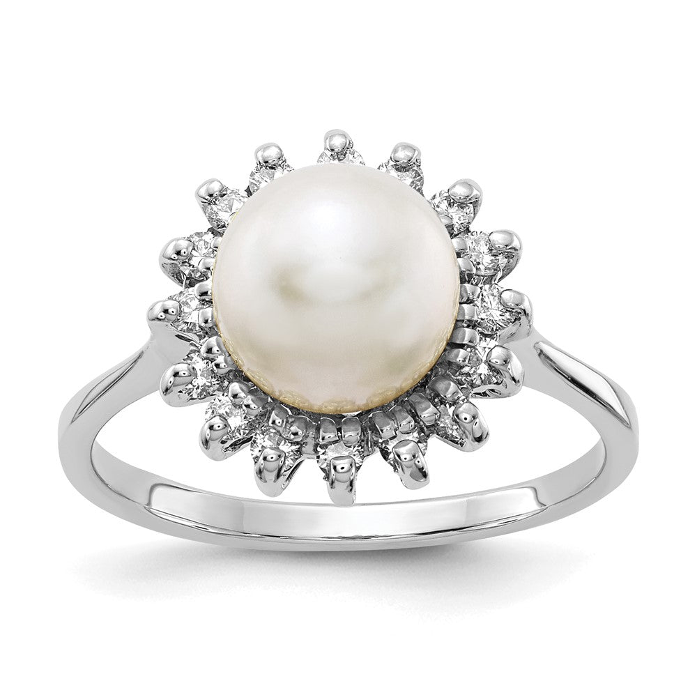14k White Gold 7.5mm FW Cultured Pearl VS Real Diamond ring