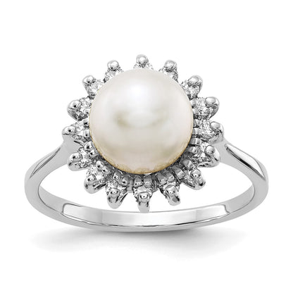 14k White Gold 7.5mm FW Cultured Pearl VS Real Diamond ring