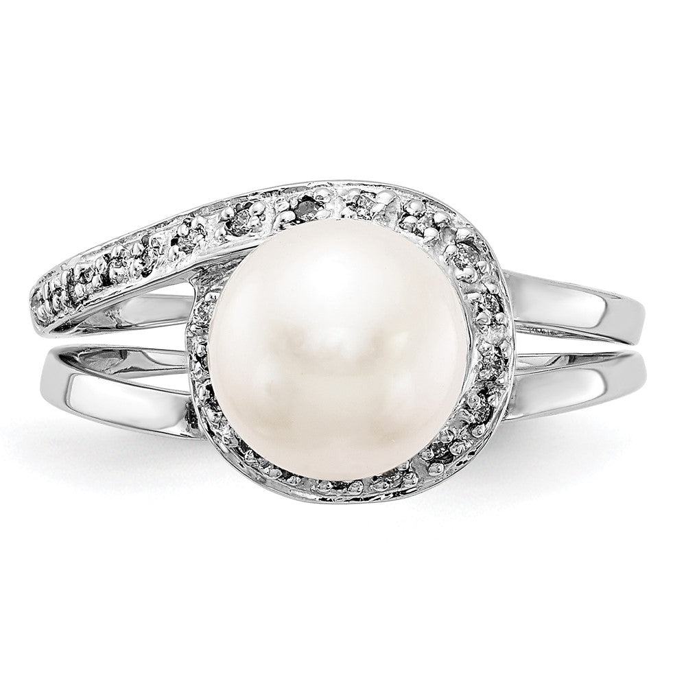 14k White Gold 7.5mm FW Cultured Pearl AAA Real Diamond ring