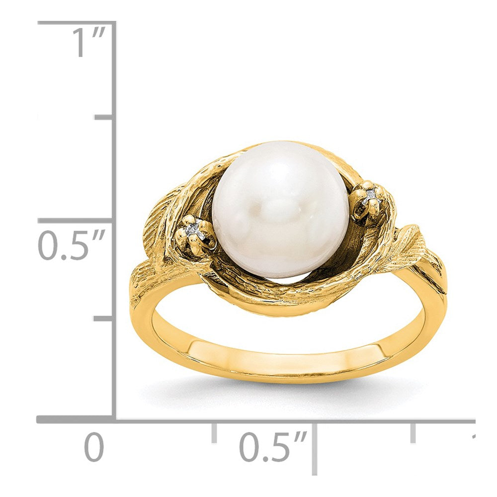 14K Yellow Gold 7.5mm FW Cultured Pearl VS Real Diamond ring