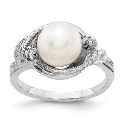 14k White Gold 7.5mm FW Cultured Pearl A Real Diamond ring