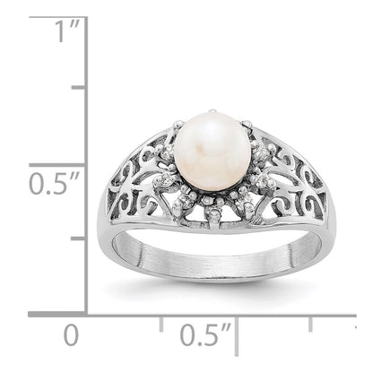 14k White Gold 6mm FW Cultured Pearl VS Diamond ring