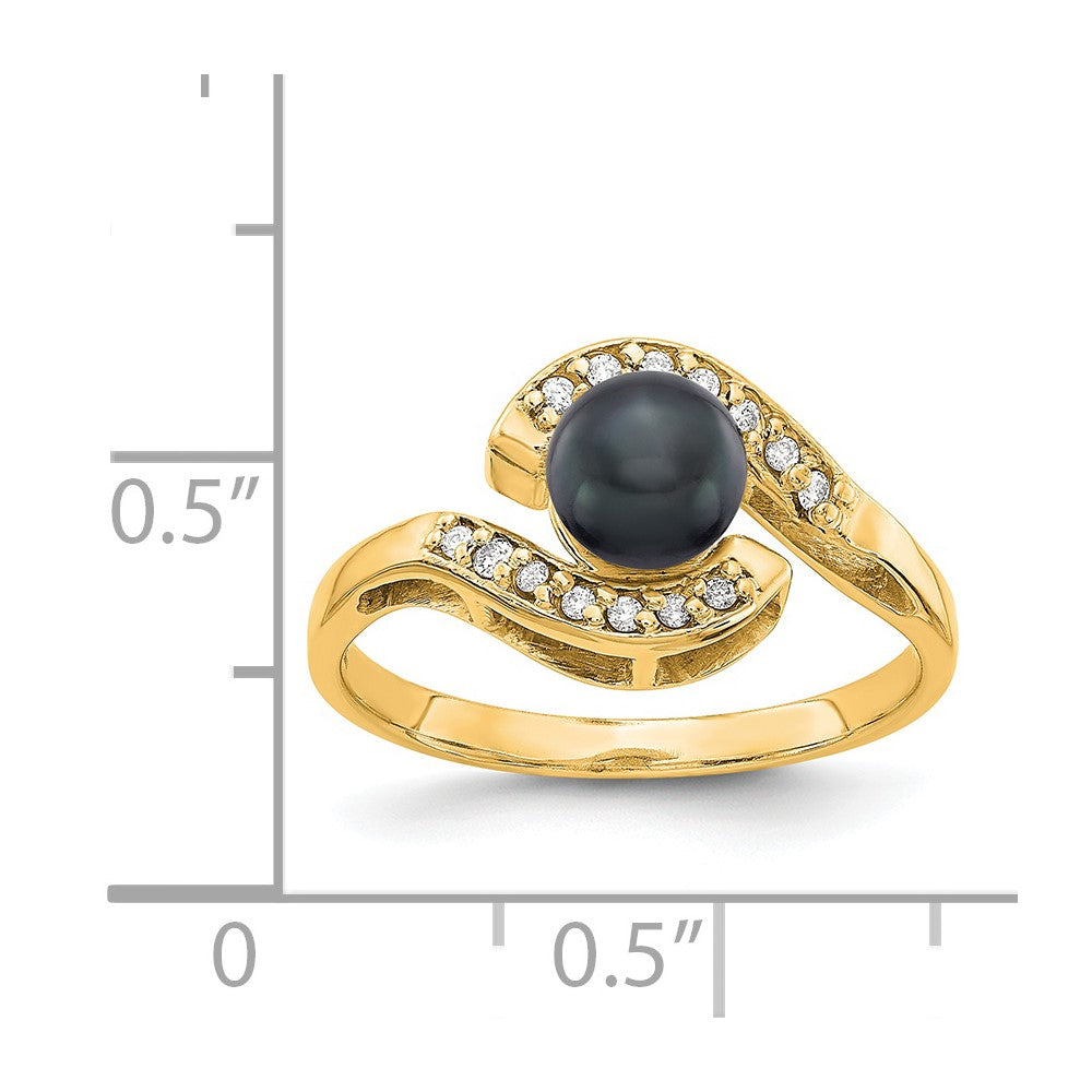 14K Yellow Gold 5.5mm Black FW Cultured Pearl A Real Diamond ring