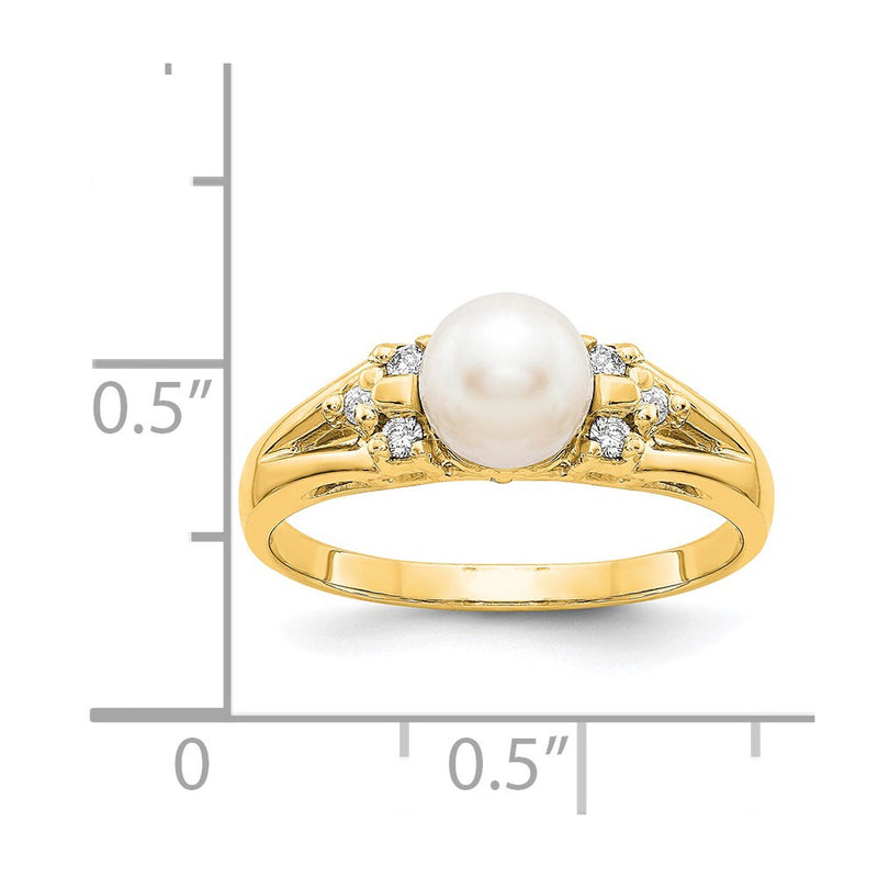 14K Yellow Gold 6mm FW Cultured Pearl A Real Diamond ring