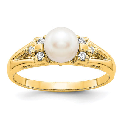 14K Yellow Gold 6mm FW Cultured Pearl A Real Diamond ring