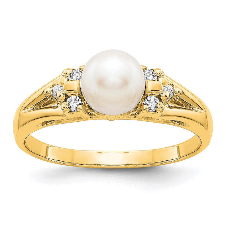14K Yellow Gold 6mm FW Cultured Pearl A Real Diamond ring