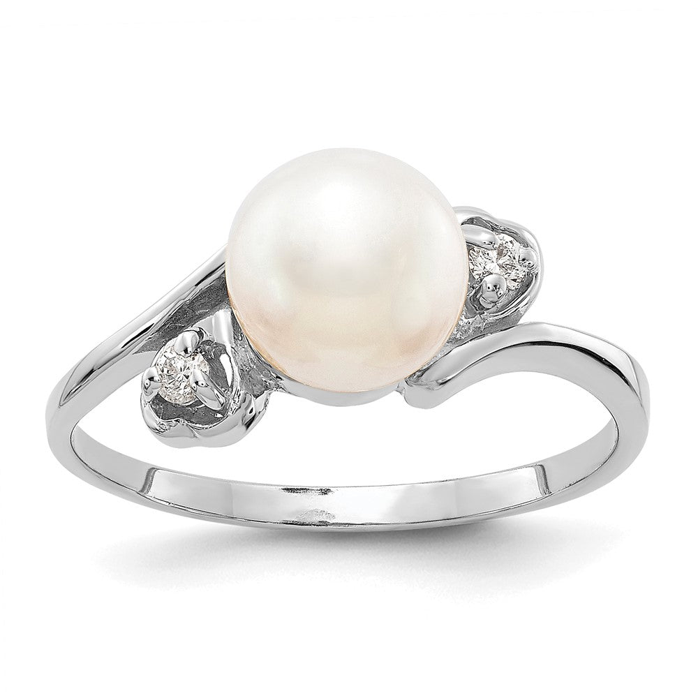 14k White Gold 7mm FW Cultured Pearl A Real Diamond ring