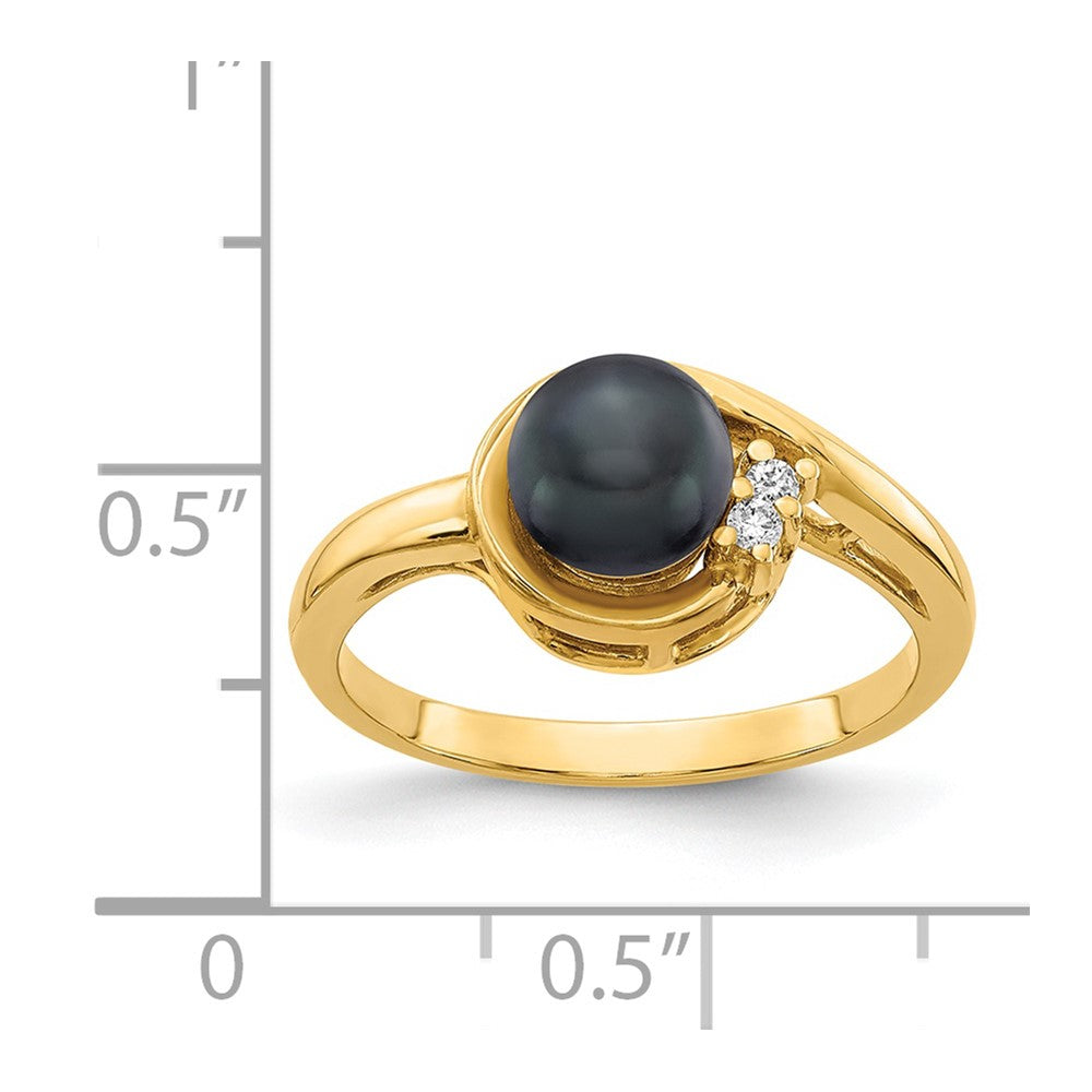 14K Yellow Gold 6mm Black FW Cultured Pearl A Real Diamond ring