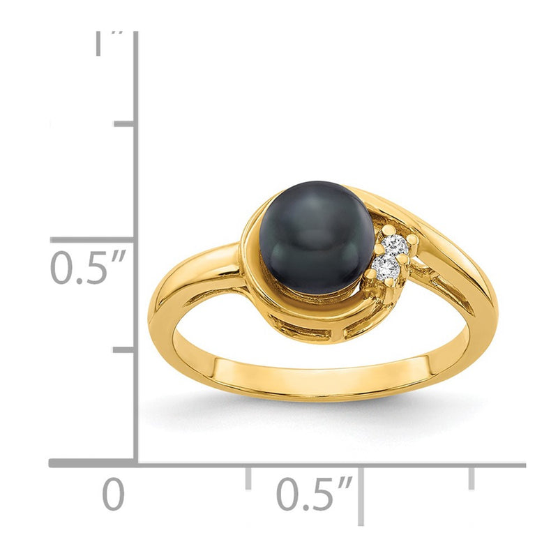 14K Yellow Gold 6mm Black FW Cultured Pearl A Real Diamond ring