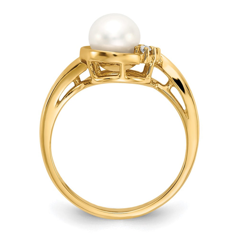 14K Yellow Gold 6mm FW Cultured Pearl A Real Diamond ring