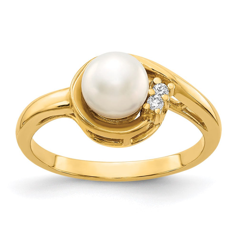 14K Yellow Gold 6mm FW Cultured Pearl A Real Diamond ring