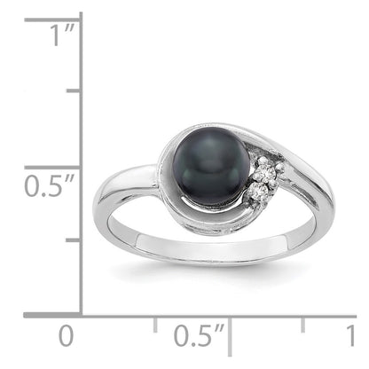 14k White Gold 6mm Black FW Cultured Pearl A Real Diamond ring