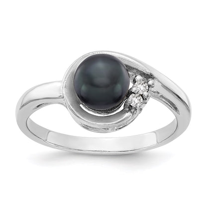 14k White Gold 6mm Black FW Cultured Pearl A Real Diamond ring