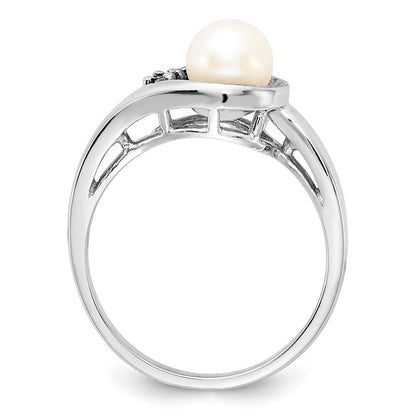 14k White Gold 6mm FW Cultured Pearl A Real Diamond ring