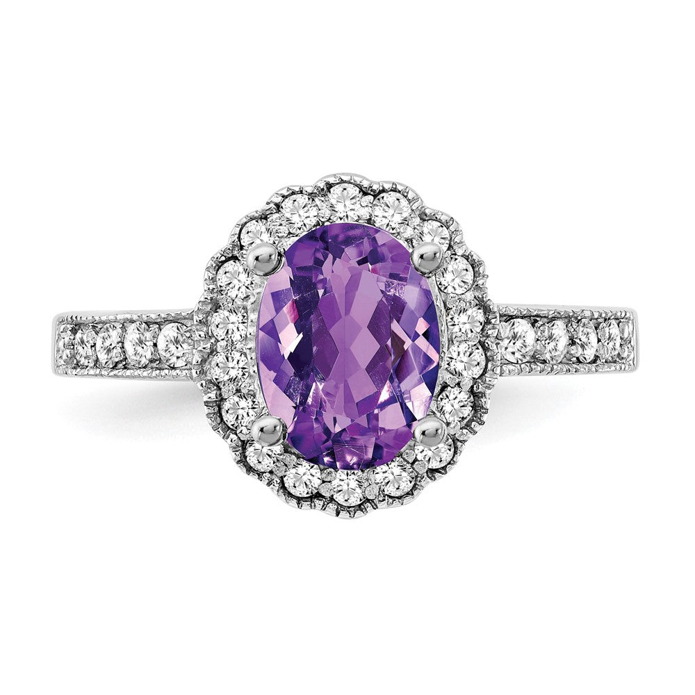 14k White Gold 8x6mm Oval Amethyst AA Diamond ring