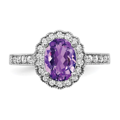 14k White Gold 8x6mm Oval Amethyst AA Diamond ring