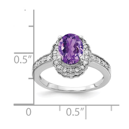 14k White Gold 8x6mm Oval Amethyst AA Diamond ring