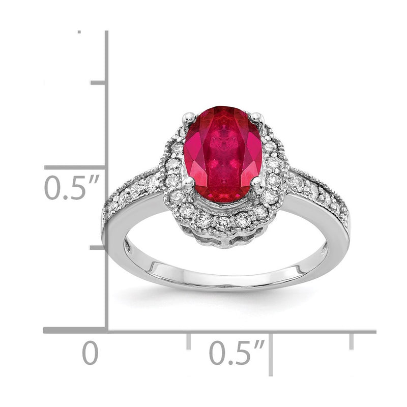 14k White Gold 8x6mm Oval Ruby VS Real Diamond ring