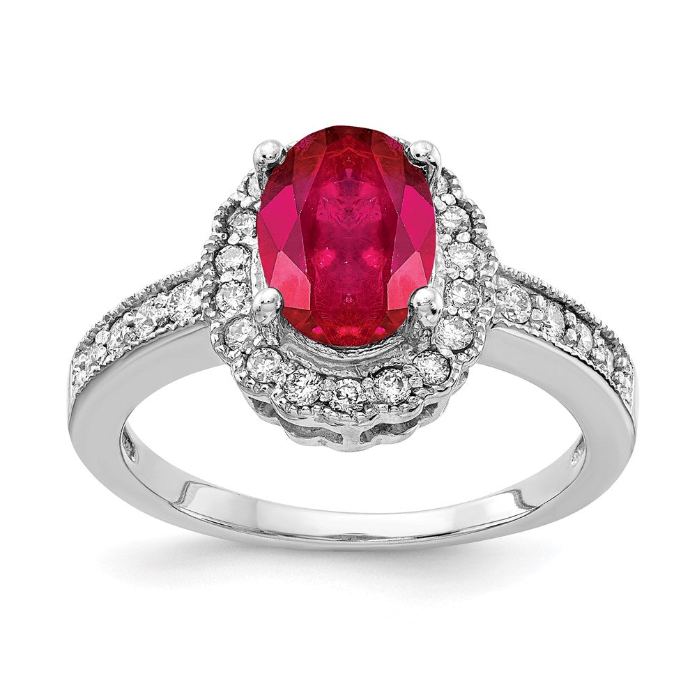 14k White Gold 8x6mm Oval Ruby AA Real Diamond ring