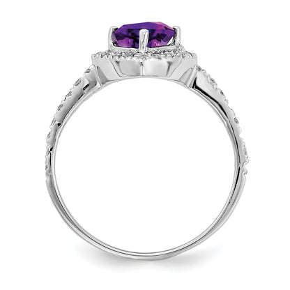 14k White Gold 6mm Heart Amethyst AAA Real Diamond ring