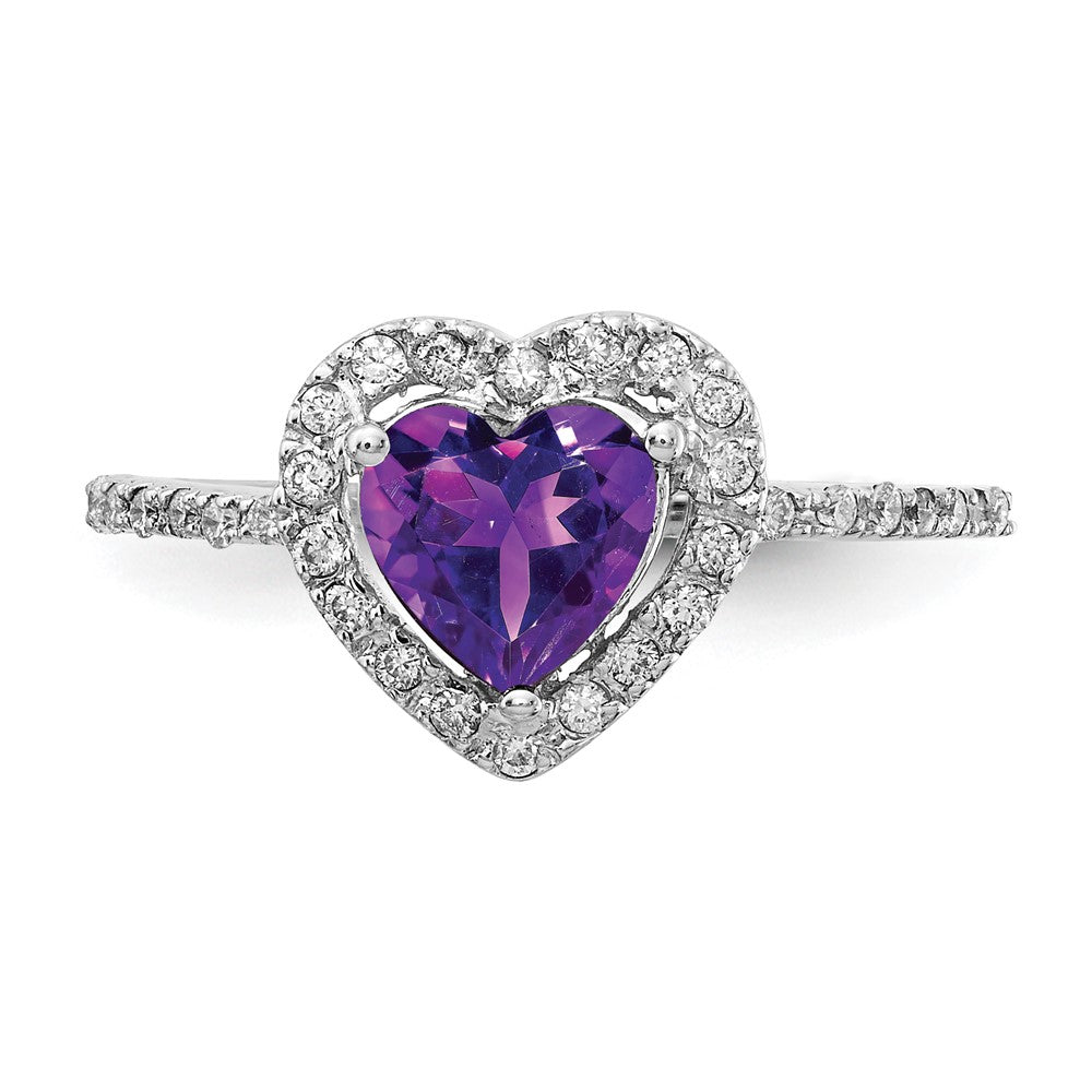 14k White Gold 6mm Heart Amethyst A Real Diamond ring