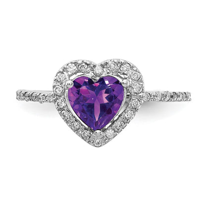 14k White Gold 6mm Heart Amethyst AA Real Diamond ring