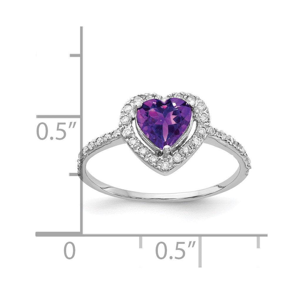 14k White Gold 6mm Heart Amethyst A Real Diamond ring