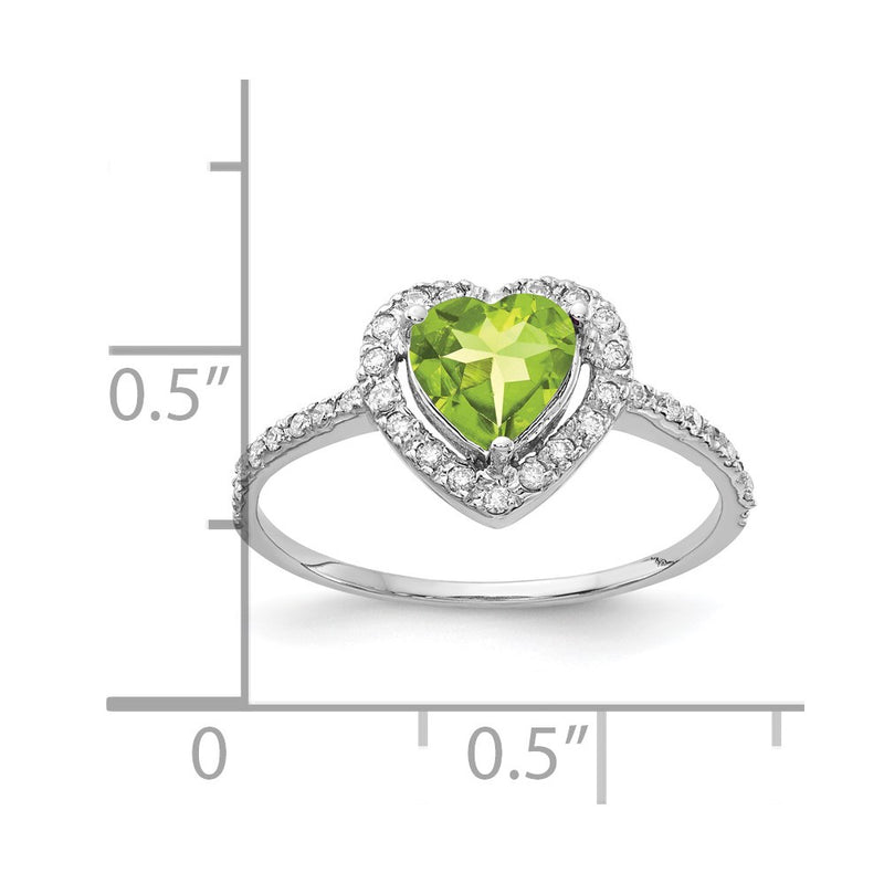 14k White Gold 6mm Heart Peridot AA Real Diamond ring