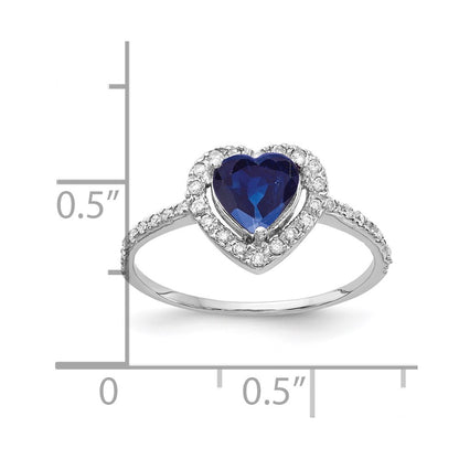 14k White Gold 6mm Heart Sapphire AA Real Diamond ring
