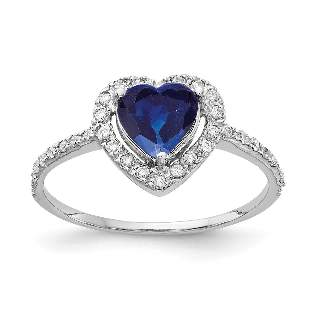 14k White Gold 6mm Heart Sapphire AA Real Diamond ring