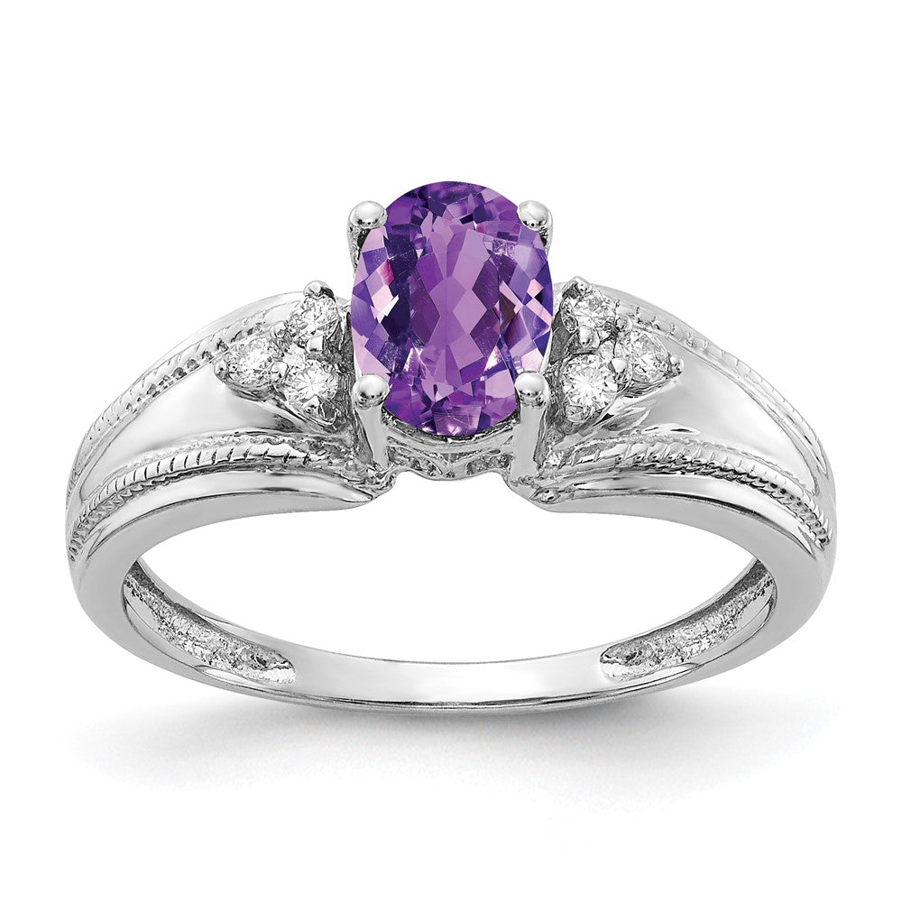 14k White Gold 7x5mm Oval Amethyst A Real Diamond ring