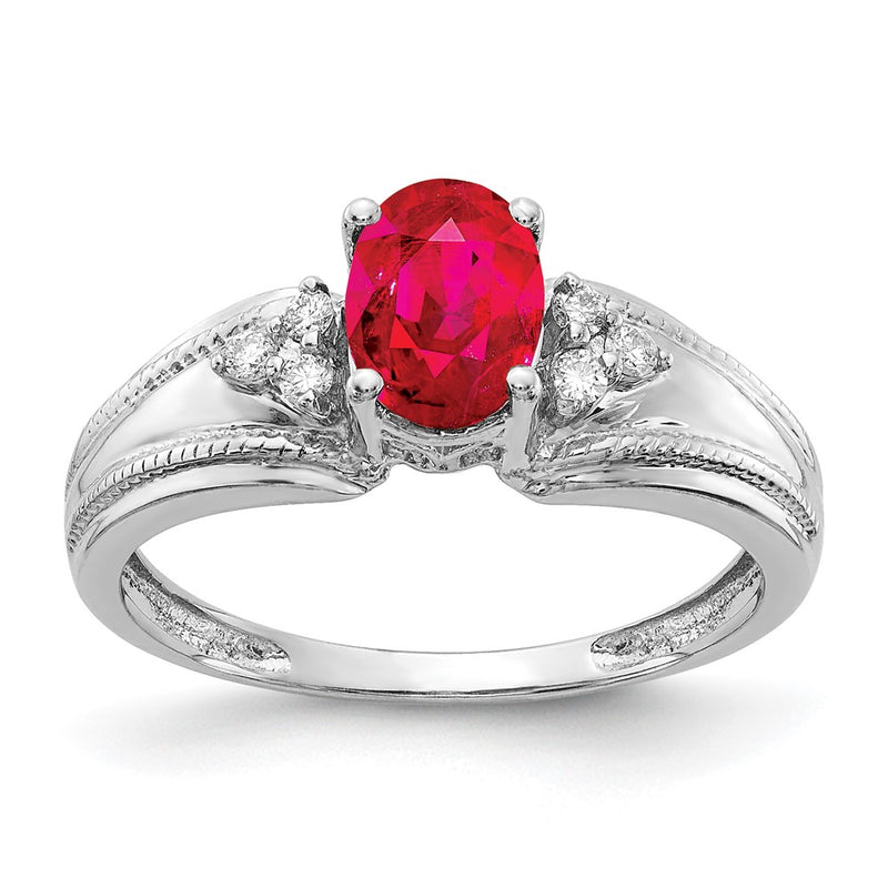 14k White Gold 7x5mm Oval Ruby AA Diamond ring