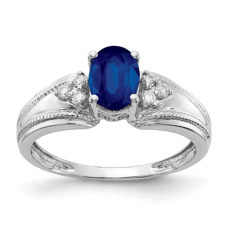14k White Gold 7x5mm Oval Sapphire AAA Diamond ring