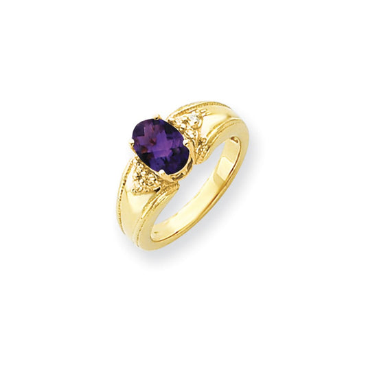 14k Yellow Gold 8x6mm Oval Amethyst Checker AAA Diamond ring