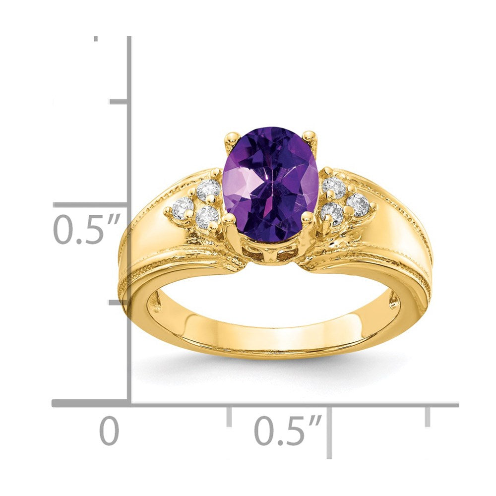14k Yellow Gold 8x6mm Oval Amethyst AA Diamond ring