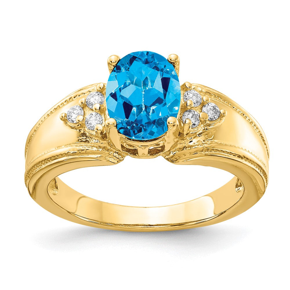 14k Yellow Gold 8x6mm Oval Blue Topaz AA Diamond ring