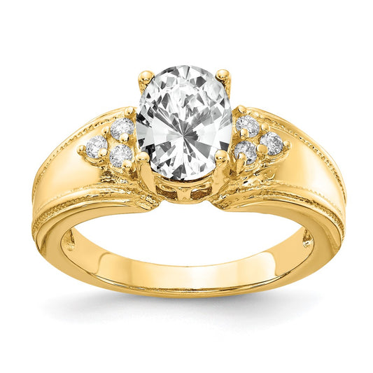 14k Yellow Gold 8x6mm Oval Cubic Zirconia VS Diamond Ring
