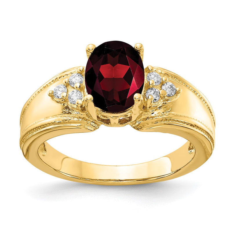 14k Yellow Gold 8x6mm Oval Garnet AA Diamond ring