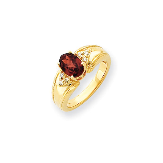 14k Yellow Gold 8x6mm Oval Garnet Checker AAA Diamond ring