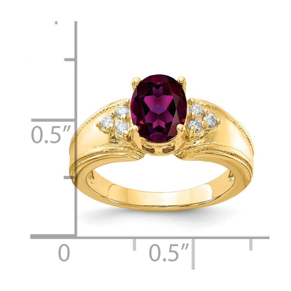 14k Yellow Gold 8x6mm Oval Rhodolite Garnet A Diamond ring