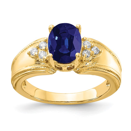14k Yellow Gold 8x6mm Oval Sapphire AAA Diamond ring