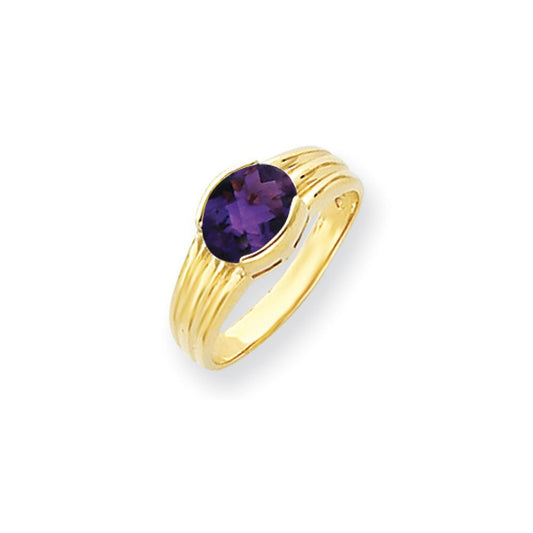 14k Yellow Gold 8x6mm Oval Amethyst Checker ring