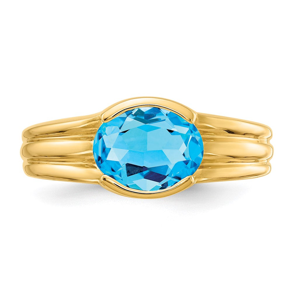 14K Yellow Gold 8x6mm Oval Blue Topaz ring
