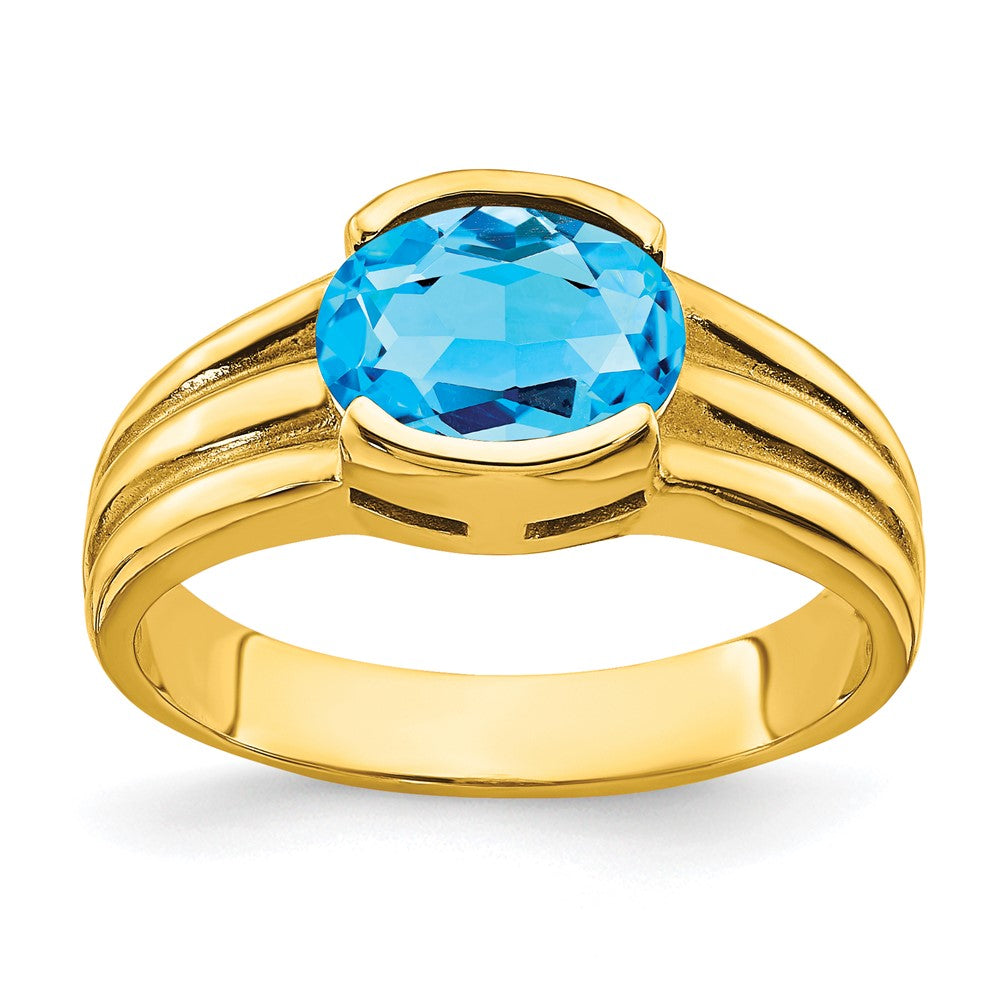 14K Yellow Gold 8x6mm Oval Blue Topaz ring