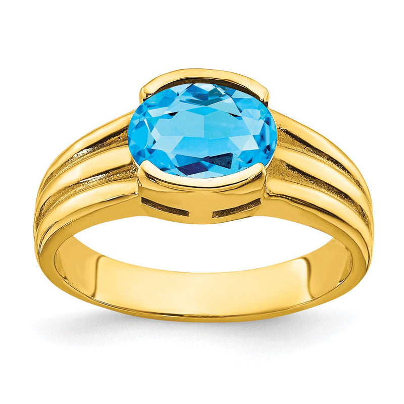 14K Yellow Gold 8x6mm Oval Blue Topaz ring