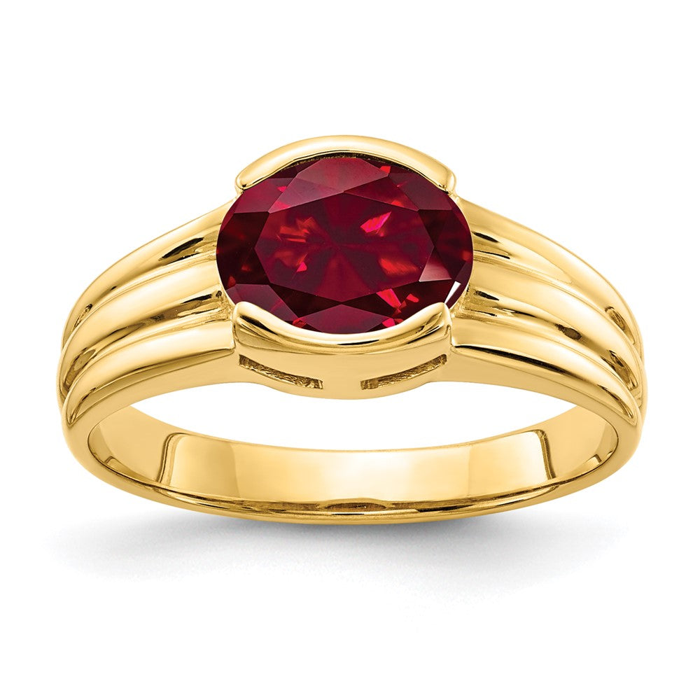 14K Yellow Gold 8x6mm Oval Created Ruby ring