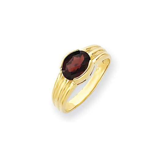 14k Yellow Gold 8x6mm Oval Garnet Checker ring