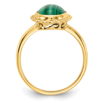 14K Yellow Gold Malachite Cabochon Ring