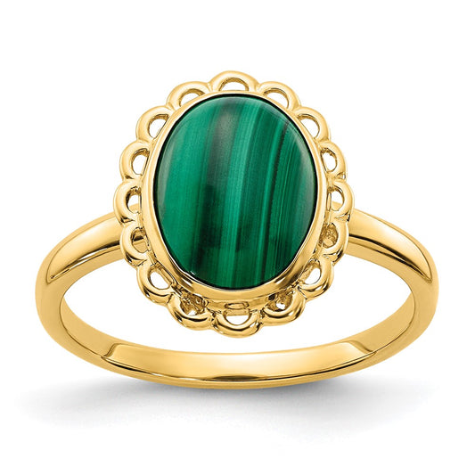 14K Yellow Gold Malachite Cabochon Ring