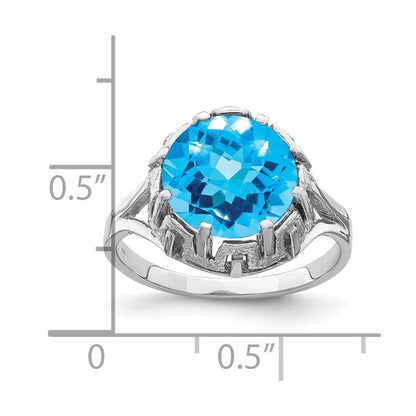 14k White Gold 10mm Blue Topaz Checker ring
